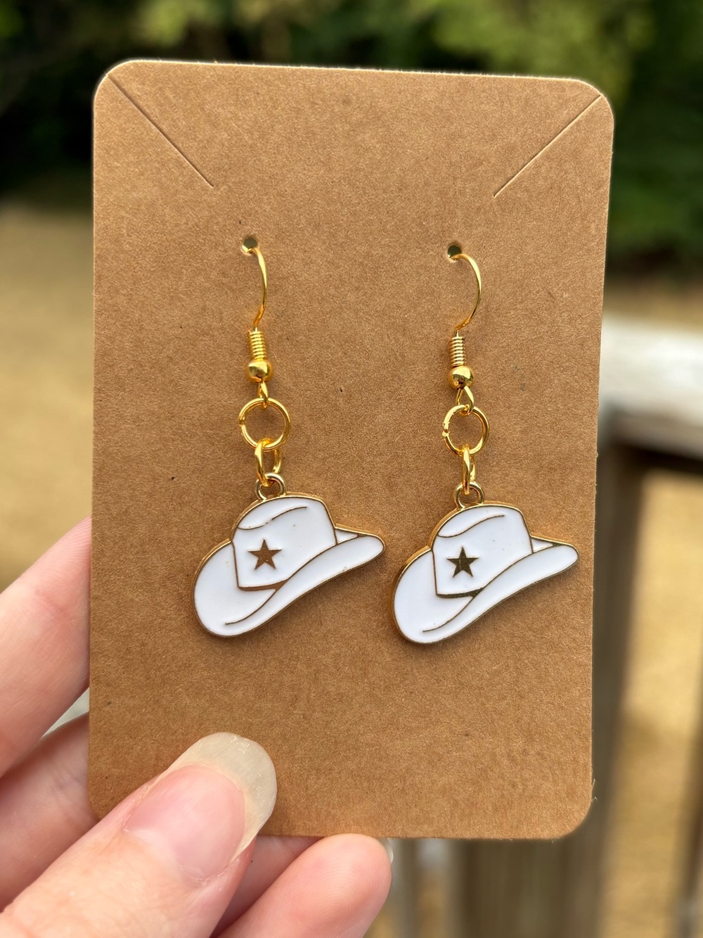 White Cowboy Hat Dangle Earrings